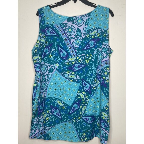 Diane Von Furstenberg DVF Teal/Purple Print Sleeveless Top Size 1X 100% Viscose - Picture 4 of 9